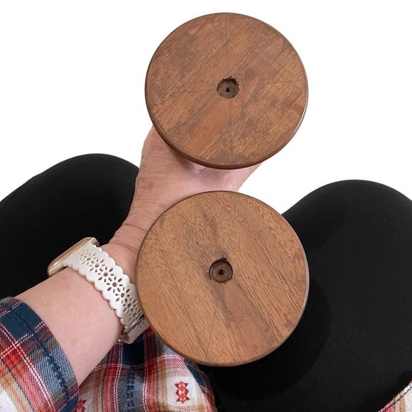 Vintage Set of Two Wood Wooden Turned Candlesticks - Picture 8 of 9